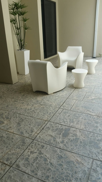 beautiful large rectangle gray stone patterned patio with contemporary decor